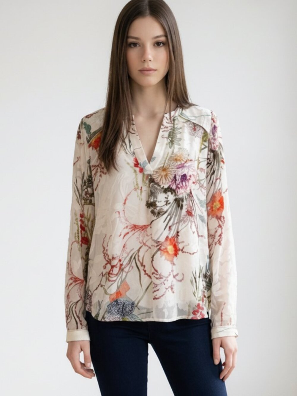 Hale Bob Floral Burn Out Blouse Size Medium